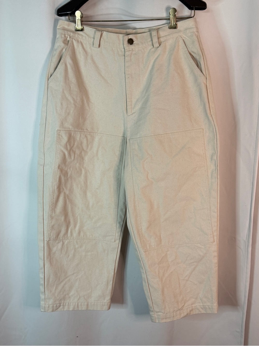 Women's Cream Barrel Leg Canvas Pants